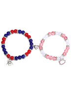 2 pcs of Spider and Cat Pendant Heart Shaped Magnet Bead Elastic Couple's Bracelets, Bff Trendy Jewelry Gifts