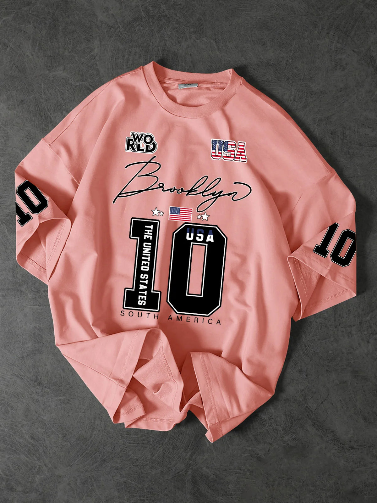 USA Brooklyn Style 10 Print Oversized T Shirt Men's Streetwear Vintage Jersey Tee
