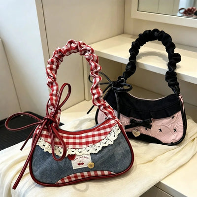 Fashion Grid Mini Handbags Adjustable Shoulder Strap Korean Hand-held Commuting Bag Single-shoulder Crossbody Bag Underarm Pouch