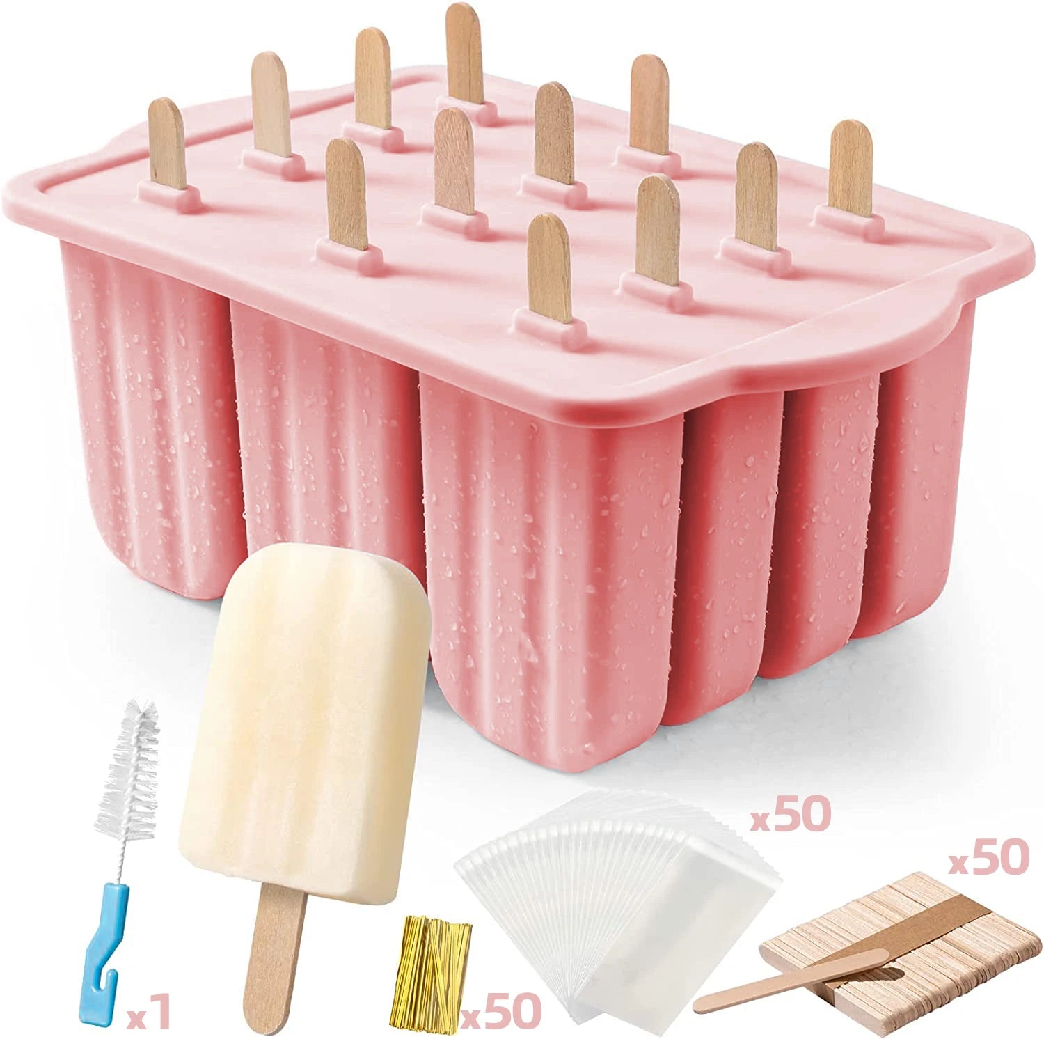 New Summer Hot Sales Ice Cream Tools With Wooden Sticks silicone popsicle molds custom mini silicone ice cream popsicle mold