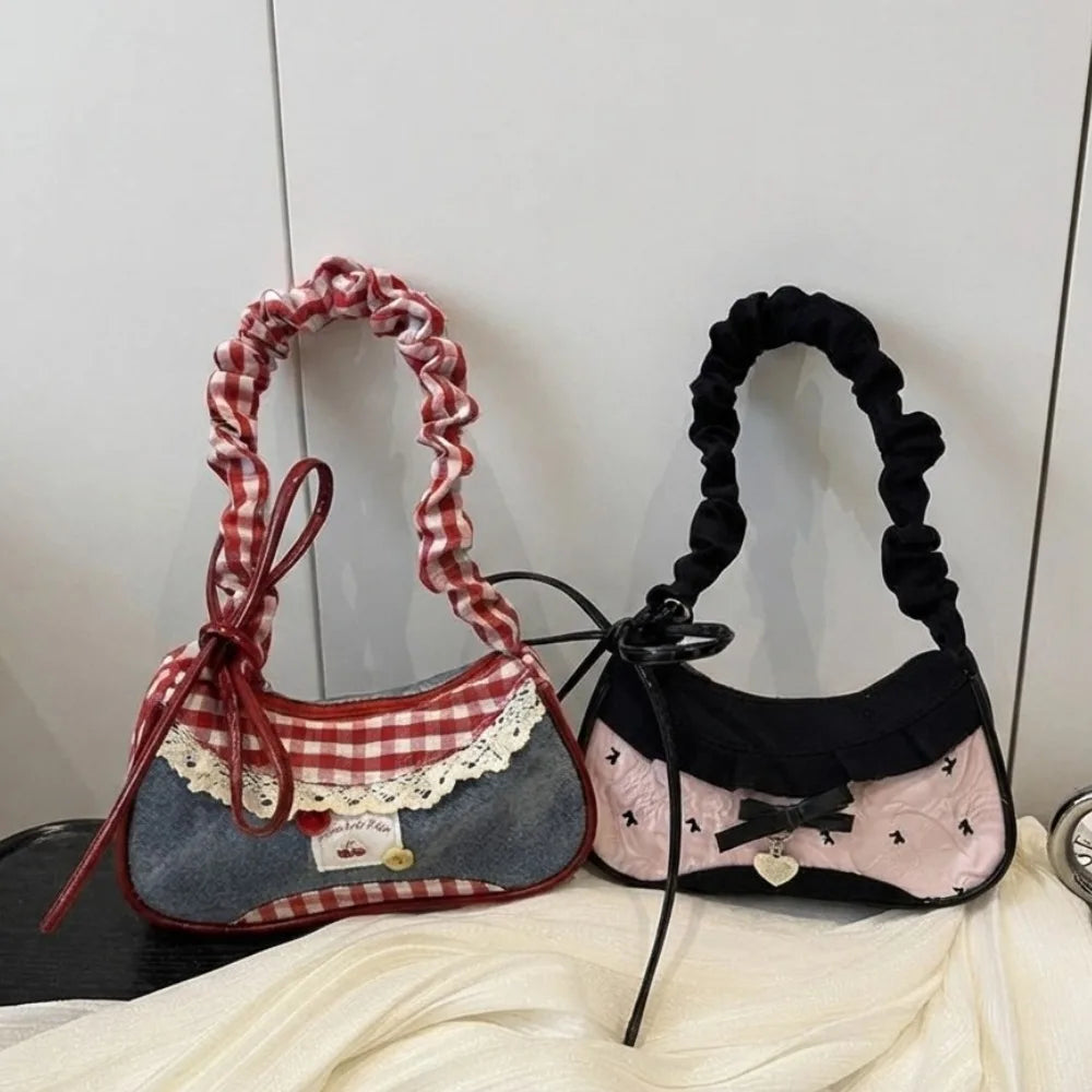 Fashion Grid Mini Handbags Adjustable Shoulder Strap Korean Hand-held Commuting Bag Single-shoulder Crossbody Bag Underarm Pouch