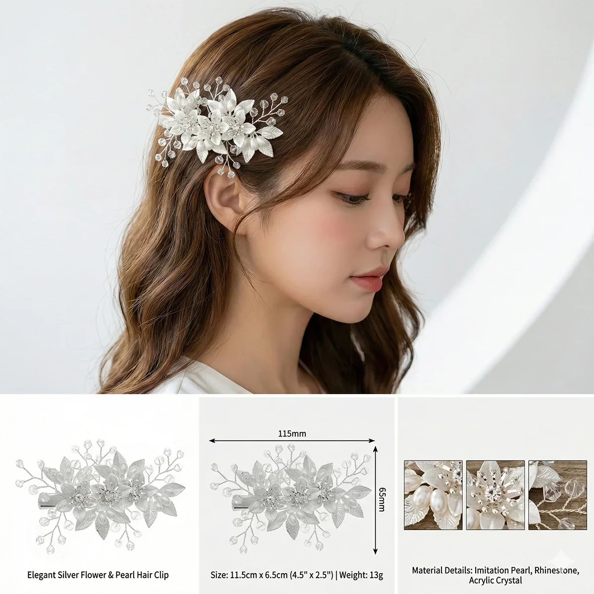 Fashion Pearl Flower Clip Silver Color Hair Combs Wedding Bridal Jewelry Accessories Headpieces For Woman Bride Hair Ornaments