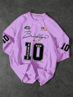USA Brooklyn Style 10 Print Oversized T Shirt Men's Streetwear Vintage Jersey Tee