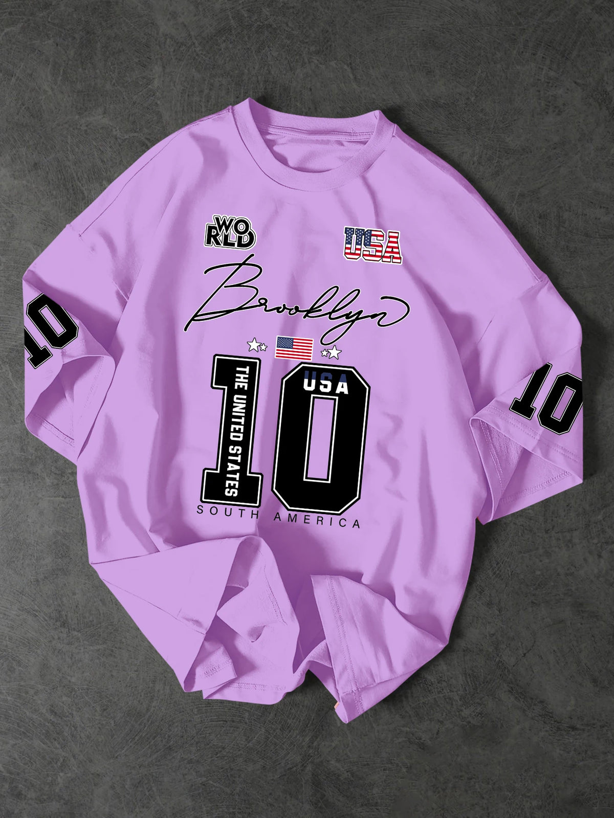 USA Brooklyn Style 10 Print Oversized T Shirt Men's Streetwear Vintage Jersey Tee