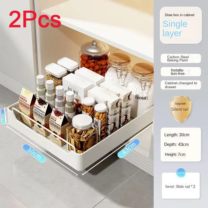 Pull-Out Kitchen Cabinet Organizer – Sliding Storage Drawer & Spice Rack