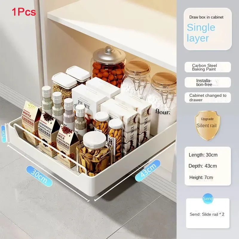 Pull-Out Kitchen Cabinet Organizer – Sliding Storage Drawer & Spice Rack