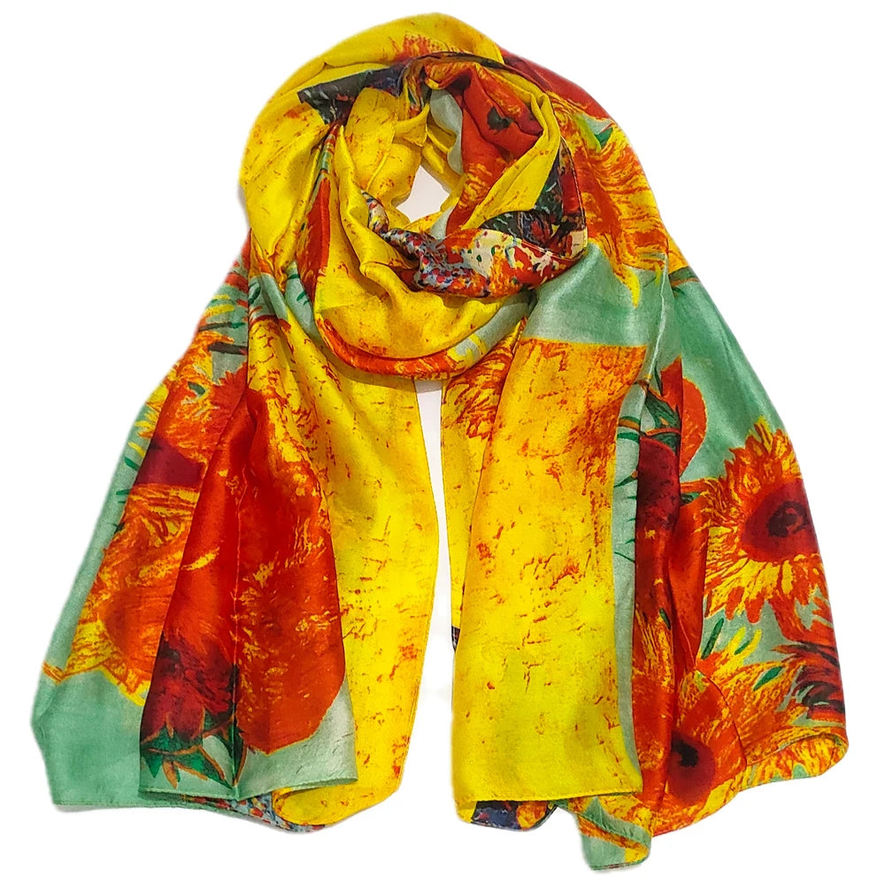 100% Natural Silk Scarf Women Luxury Brand Digital Print Flowers Silk Pashmina Shawl Female Long Bandana Foulard 2020 Oversize