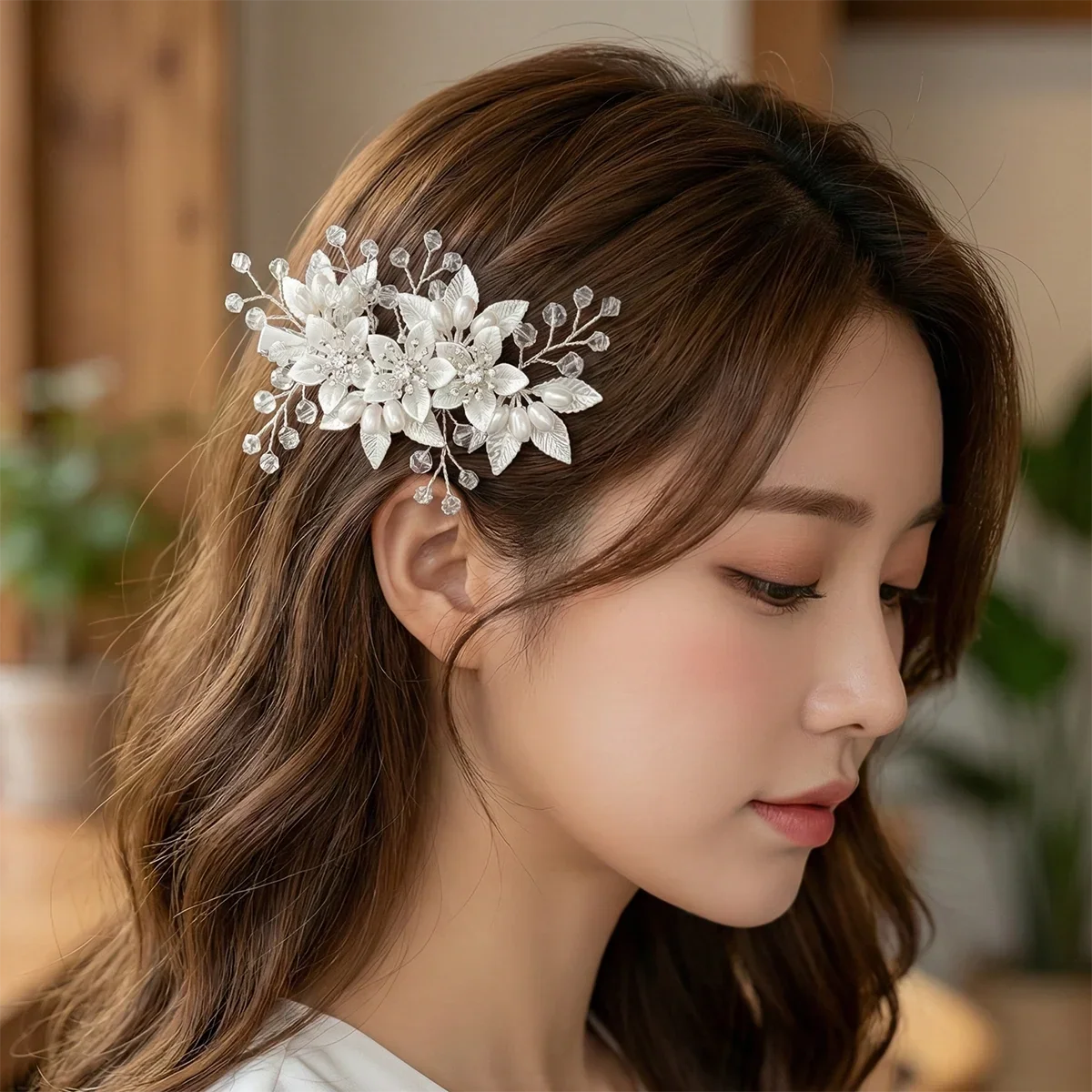 Fashion Pearl Flower Clip Silver Color Hair Combs Wedding Bridal Jewelry Accessories Headpieces For Woman Bride Hair Ornaments