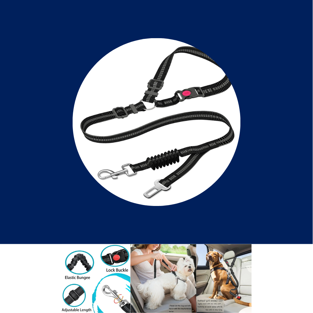 Adjustable Heavy-Duty Dog Car Seat Belt – Striped Nylon Safety Leash for Large Dogs