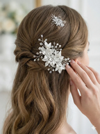 Fashion Pearl Flower Clip Silver Color Hair Combs Wedding Bridal Jewelry Accessories Headpieces For Woman Bride Hair Ornaments