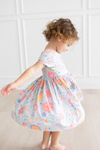 SALE Blue Retro Unicorns S/S Pocket Twirl Dress