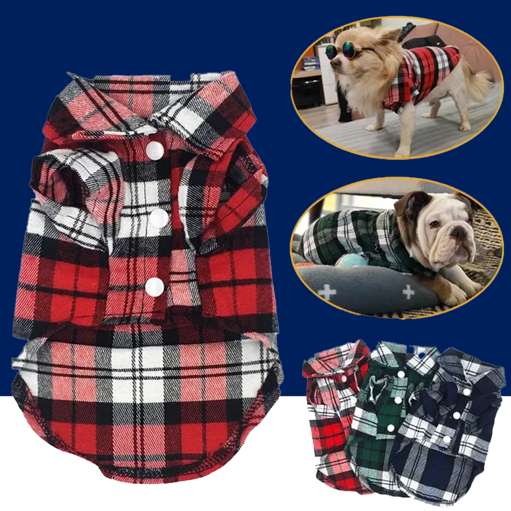 British Style Plaid Dog Shirt – Cotton Pet Clothes for Small Dogs & Cats
