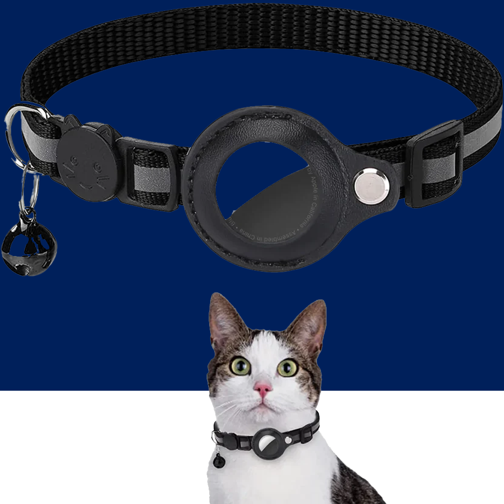 Cat AirTag Holder Collar – Adjustable Reflective Breakaway Kitten Collar with Bell & Waterproof AirTag Case