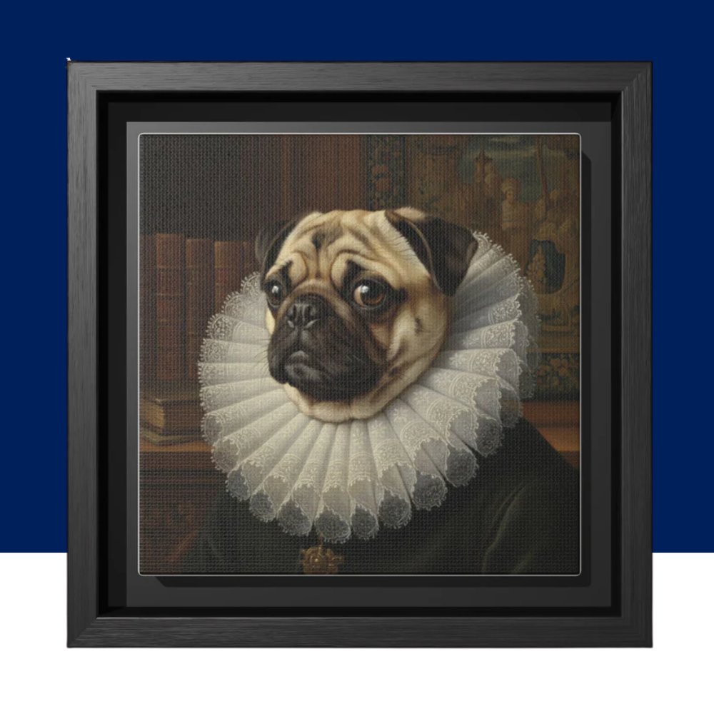 Custom Whimsical Pug Portrait Canvas, Cute Dog Art Print, Pet Lover Gift, Home Decor, Fun Wall Art, Quirky Dog Painting