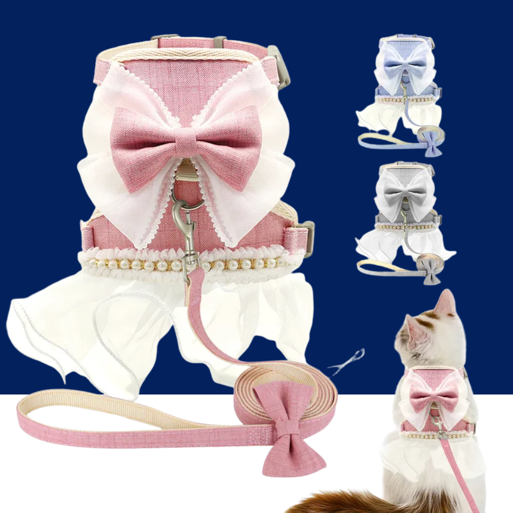 Cute Bowknot Cat Harness Dress with Leash