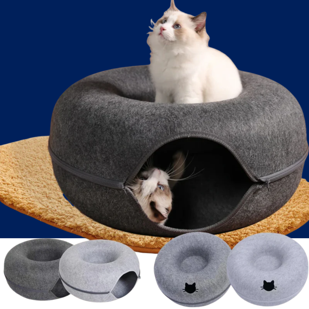 Felt Donut Cat Bed with Breather Hole – 2-in-1 Tunnel & Hideaway