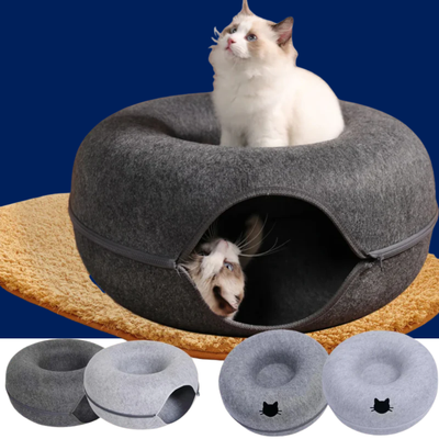 Felt Donut Cat Bed with Breather Hole – 2-in-1 Tunnel & Hideaway