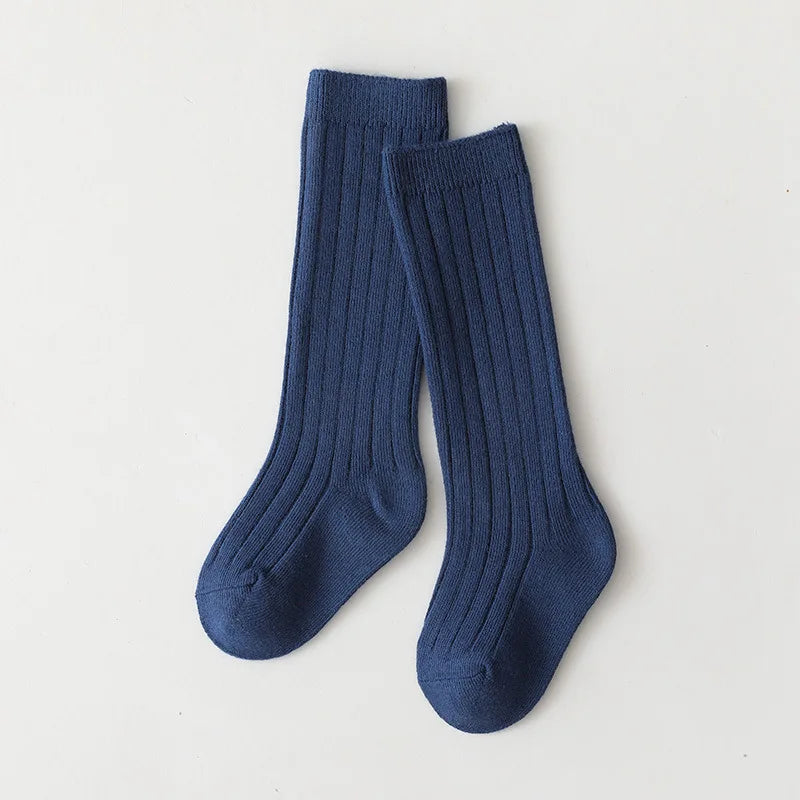 New Fashion Solid Baby Boys Girls Knee High Long Socks Cotton Breathable Stripe Soft Kids Sock Children School Uniform Socks