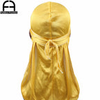 Unisex Women Men Silk Durag Turban Hat Wigs Biker Headwear Headband Hair Accessories Long Tail Straps Bandanas Silky Durags