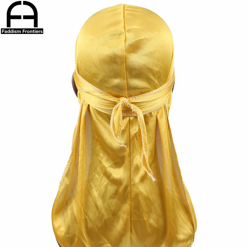 Unisex Women Men Silk Durag Turban Hat Wigs Biker Headwear Headband Hair Accessories Long Tail Straps Bandanas Silky Durags