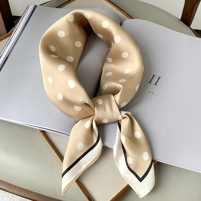 2023 Luxury Square Silk Scarf Women Luxury Polka Dot Shawls and Wraps Fashion Small Bag Scarves Hair Tie Bandanas Hijab 70*70Cm