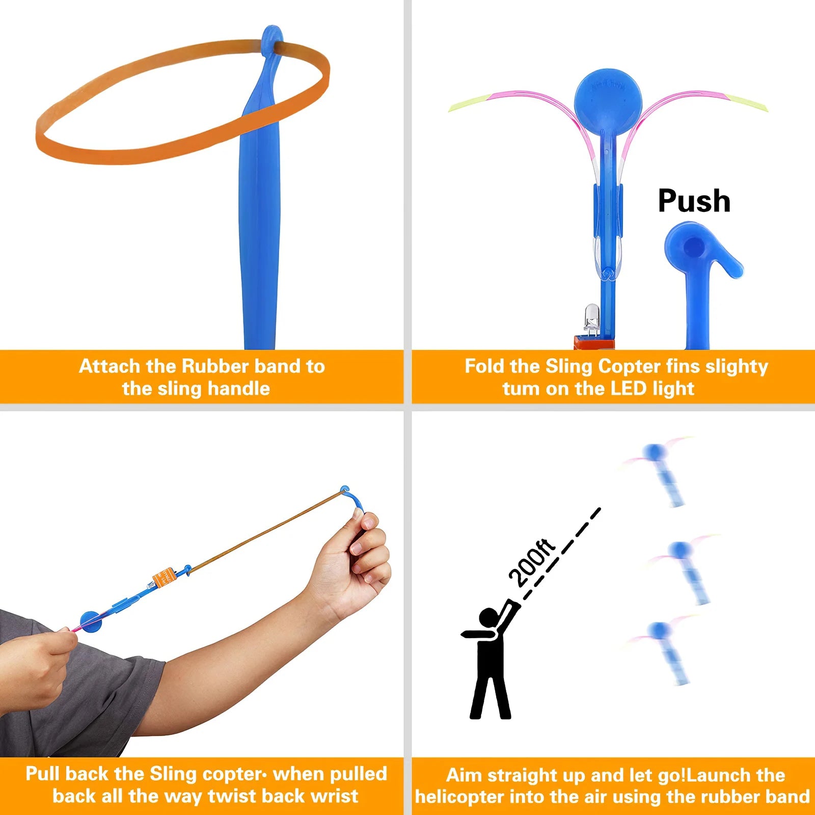 10PCS Outdoor Shining Rocket Flash LED Light Night Kids Luminous Slingshot Toys Shine Slingshot Elastic Helicopter Rotating Toy