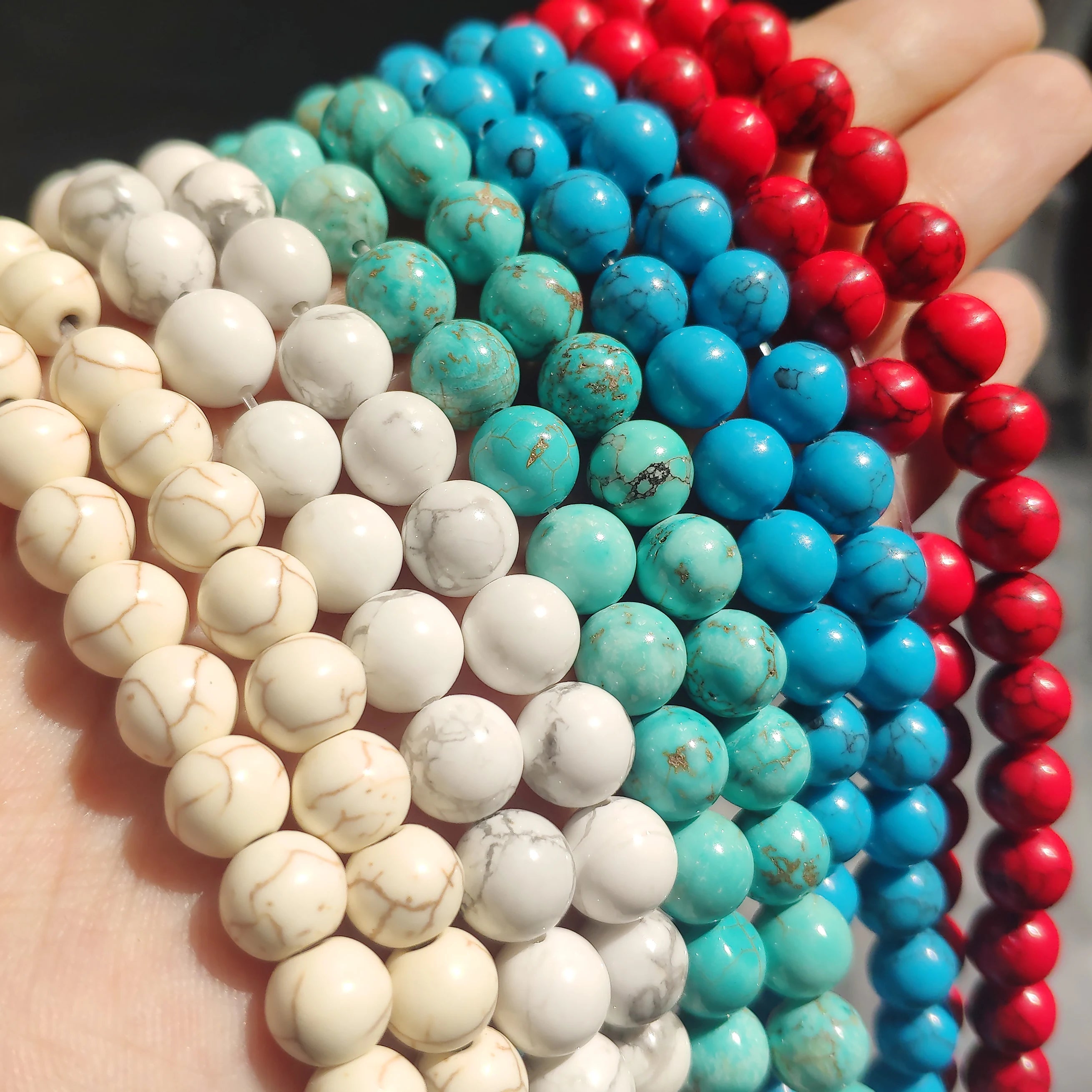 Natural Turquoises Howlite Stone Sediment Jaspers Round Loose DIY Beads for Jewelry Making Christmas Gift Bracelets 15'' 4-12mm