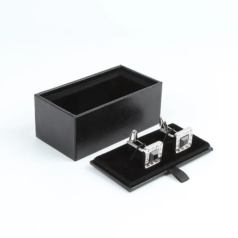 Men Cufflinks Storage Box Black Faux Leather Case Brooch Lapel Pin Hair Pins Gift Packaging Box Tie Tack Tie Clip Collection Box