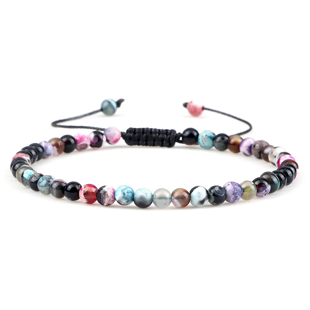Adjustable Mini Natural Stone Lava Tiger Eye Beaded Bracelets & Bangle for Women Men Chakra Beads Braided Bracelet Charm Jewelry