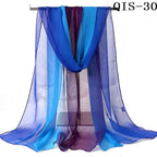 Women Foulard Gradient Solid Color Chiffon Georgette Scarf Bandana Elegant Long Shawl Hijab Summer Sun Protection