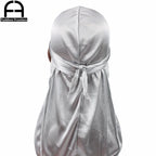 Unisex Women Men Silk Durag Turban Hat Wigs Biker Headwear Headband Hair Accessories Long Tail Straps Bandanas Silky Durags