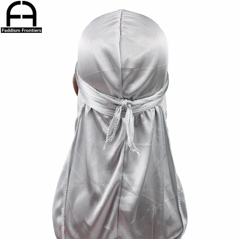 Unisex Women Men Silk Durag Turban Hat Wigs Biker Headwear Headband Hair Accessories Long Tail Straps Bandanas Silky Durags