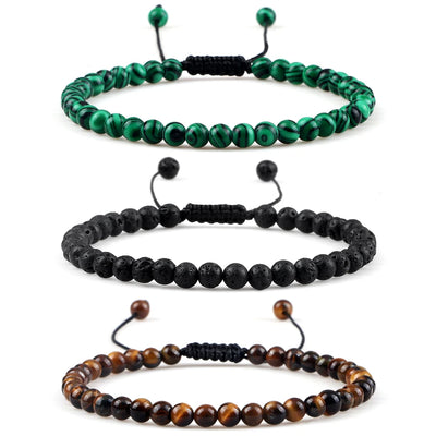 Adjustable Mini Natural Stone Lava Tiger Eye Beaded Bracelets & Bangle for Women Men Chakra Beads Braided Bracelet Charm Jewelry