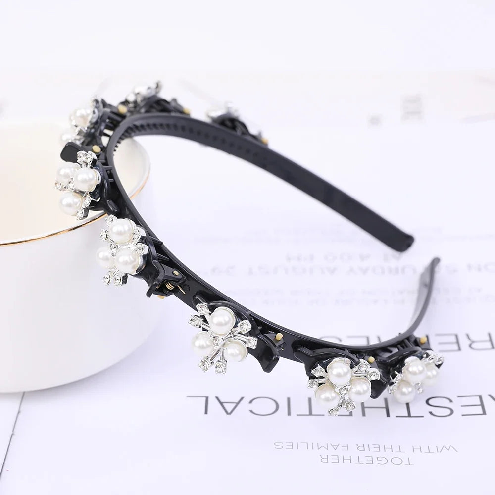 Double Layer Bands Clip Hairbands Fashion Plastic Braided Headband Punk New Knitting Womens Headwear Hair Accessories Pearl