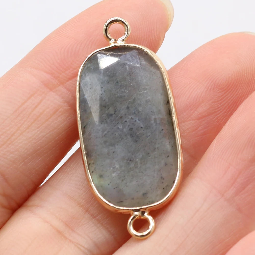 Natural Stone Charms Connector Double Hole Rose Quartzs Amazonite Pendant for Jewelry Making DIY Necklace Earring Size 15x35mm