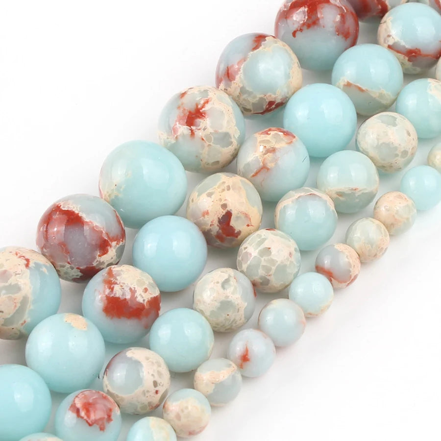 Natural Turquoises Howlite Stone Sediment Jaspers Round Loose DIY Beads for Jewelry Making Christmas Gift Bracelets 15'' 4-12mm