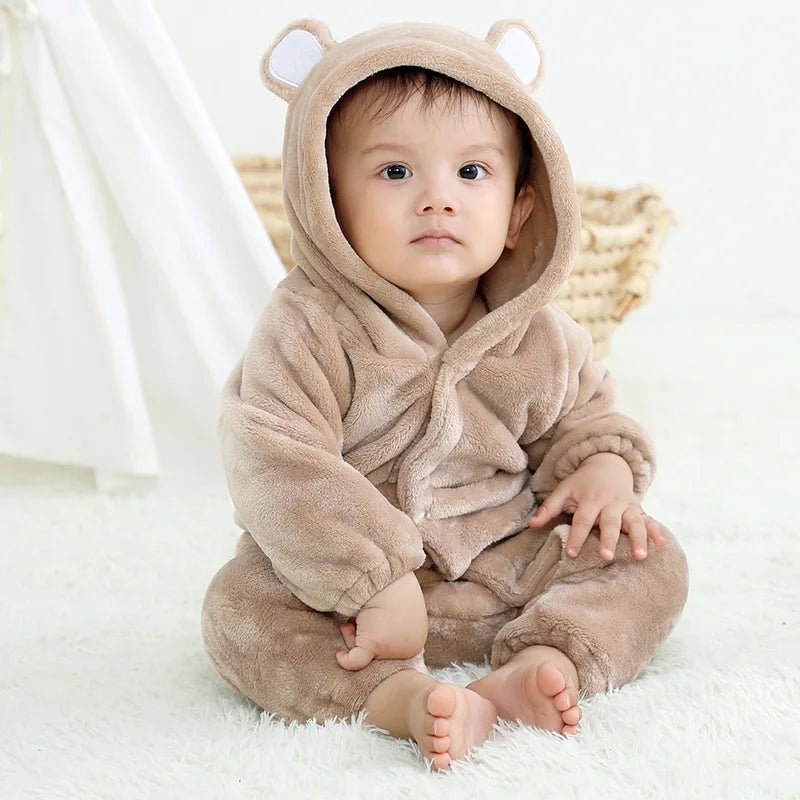 Winter Baby Rompers Baby Pijamas Panda Tiger Leopard Monkey Fox Animal Cartoon Hooded Jumpsuits Cosplay Costume Boys Girl Pajama