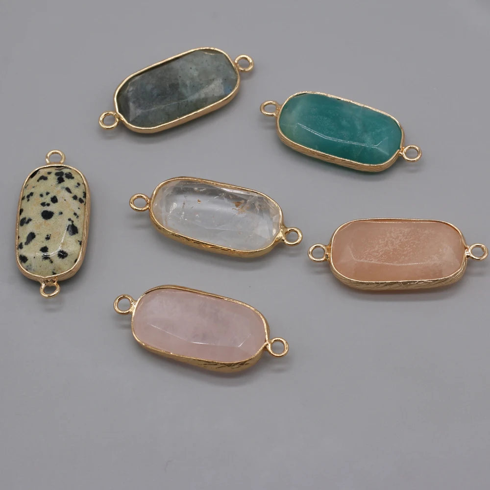 Natural Stone Charms Connector Double Hole Rose Quartzs Amazonite Pendant for Jewelry Making DIY Necklace Earring Size 15x35mm