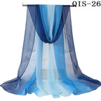 Women Foulard Gradient Solid Color Chiffon Georgette Scarf Bandana Elegant Long Shawl Hijab Summer Sun Protection