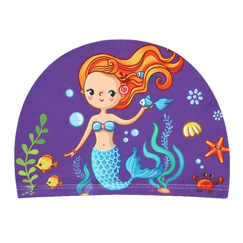 Children Cartoon Swimming Cap Kids Elastic Fabric Swiming Pool Water Sport Protect Ears Hat Swim Bathing Hats Caps Boys Girls