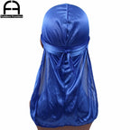 Unisex Women Men Silk Durag Turban Hat Wigs Biker Headwear Headband Hair Accessories Long Tail Straps Bandanas Silky Durags