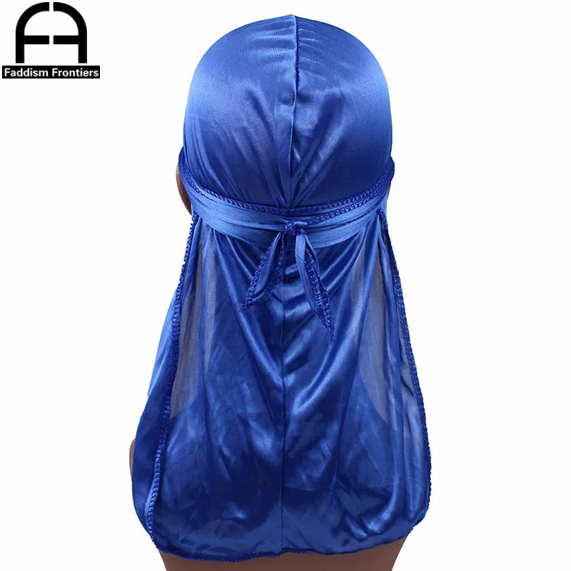 Unisex Women Men Silk Durag Turban Hat Wigs Biker Headwear Headband Hair Accessories Long Tail Straps Bandanas Silky Durags