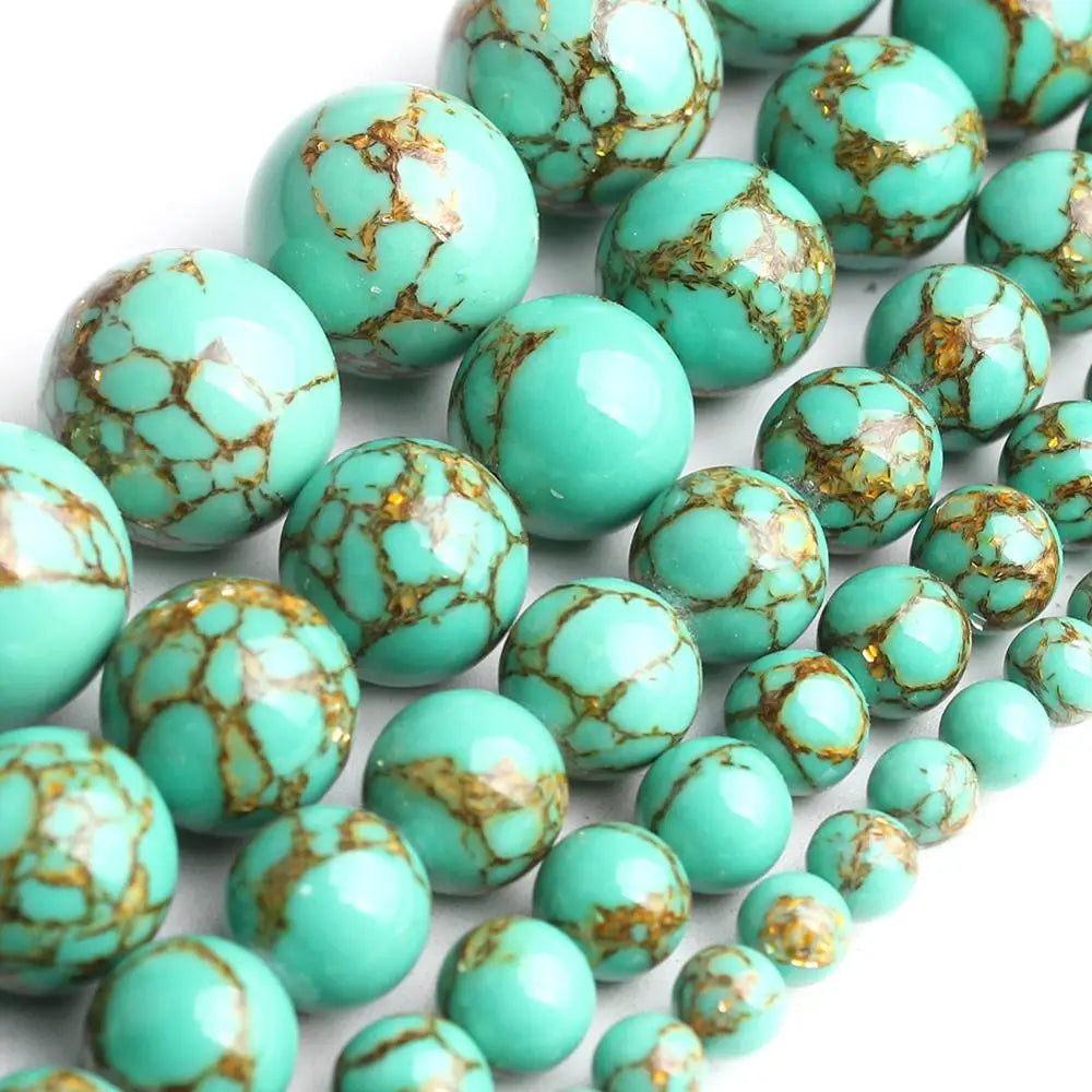 Natural Turquoises Howlite Stone Sediment Jaspers Round Loose DIY Beads for Jewelry Making Christmas Gift Bracelets 15'' 4-12mm
