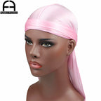 Unisex Women Men Silk Durag Turban Hat Wigs Biker Headwear Headband Hair Accessories Long Tail Straps Bandanas Silky Durags