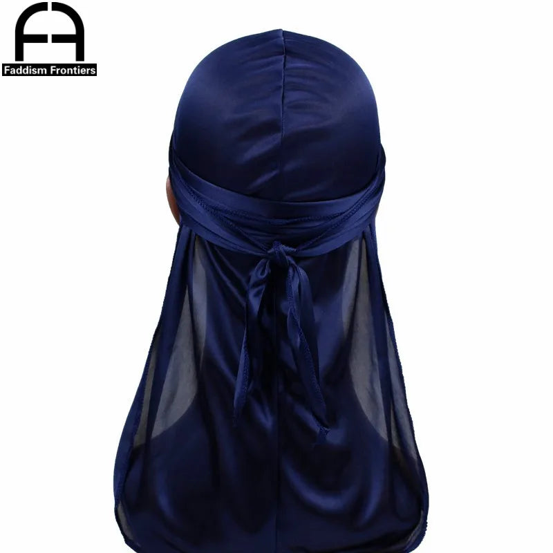Unisex Women Men Silk Durag Turban Hat Wigs Biker Headwear Headband Hair Accessories Long Tail Straps Bandanas Silky Durags