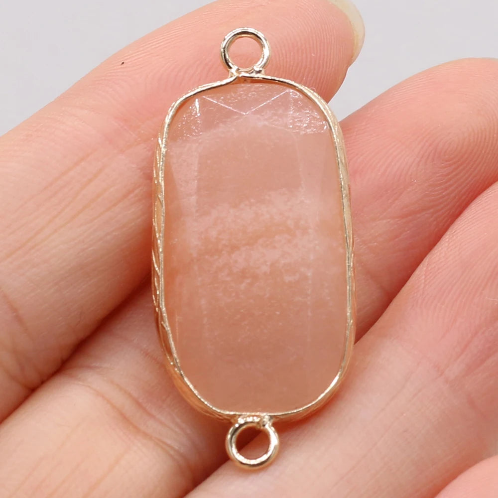 Natural Stone Charms Connector Double Hole Rose Quartzs Amazonite Pendant for Jewelry Making DIY Necklace Earring Size 15x35mm