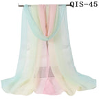 Women Foulard Gradient Solid Color Chiffon Georgette Scarf Bandana Elegant Long Shawl Hijab Summer Sun Protection