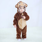 Winter Baby Rompers Baby Pijamas Panda Tiger Leopard Monkey Fox Animal Cartoon Hooded Jumpsuits Cosplay Costume Boys Girl Pajama