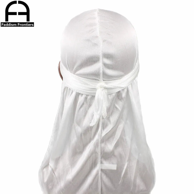 Unisex Women Men Silk Durag Turban Hat Wigs Biker Headwear Headband Hair Accessories Long Tail Straps Bandanas Silky Durags