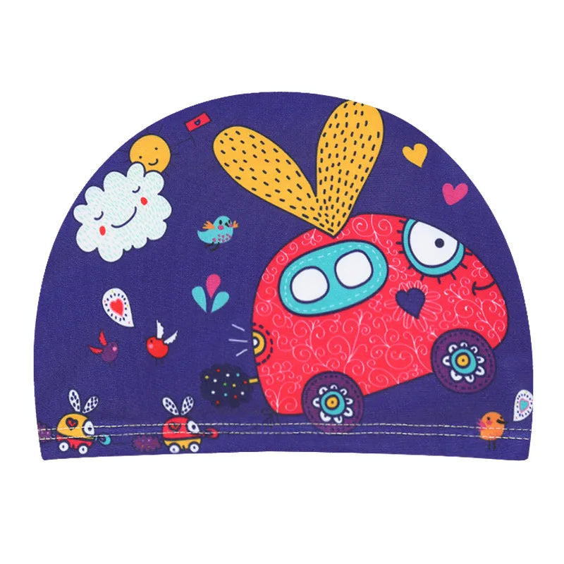 Children Cartoon Swimming Cap Kids Elastic Fabric Swiming Pool Water Sport Protect Ears Hat Swim Bathing Hats Caps Boys Girls